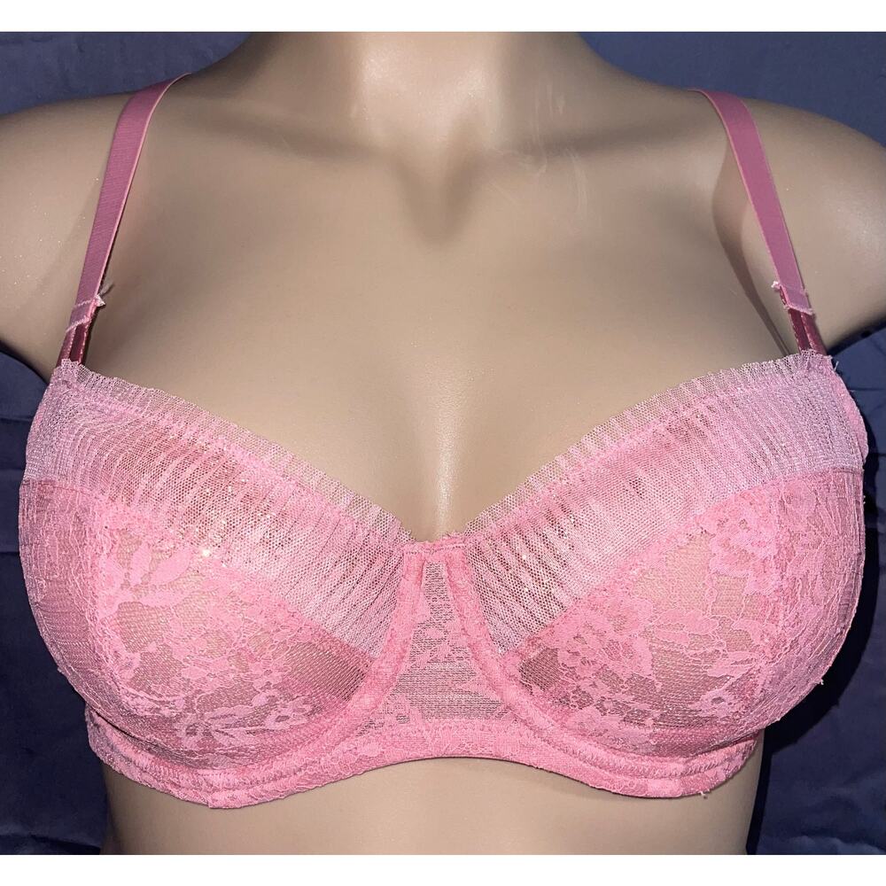 34C PINK LACE VICTORIA'S SECRET DREAM ANGELS UNLINED BALCONETTE